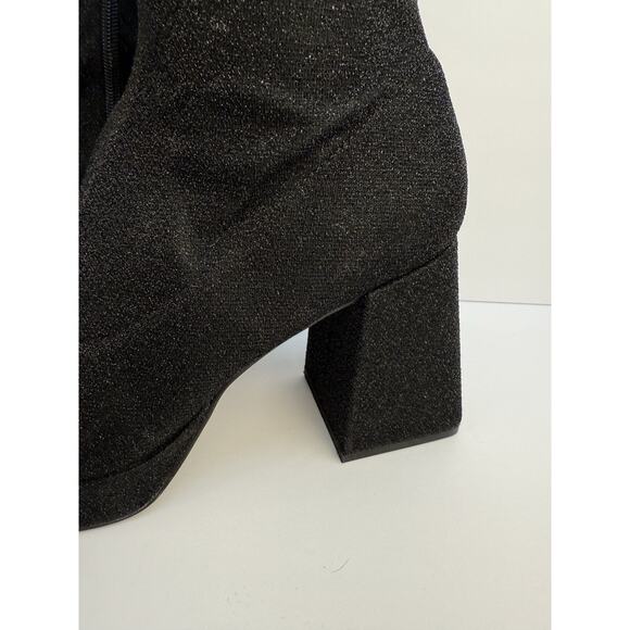 Abound Womens 7 Black Sparkle Fabric Zip Ankle Platform Block Heel Boot NWOT - Picture 2 of 13